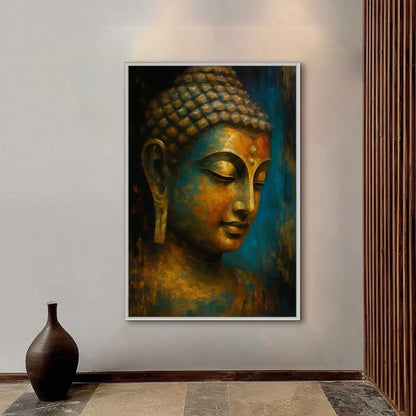 Blue and Gold Textured Figure Portrait Wall Art – Golden-Blue Buddha Portrait
