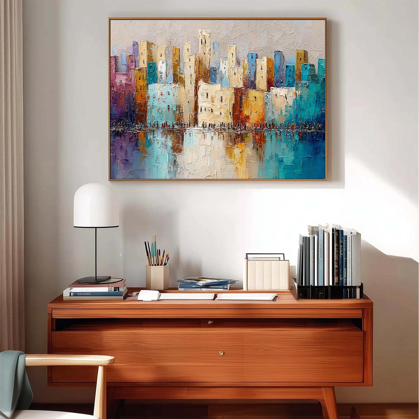 Colorful Abstract Textured Cityscape City Architecture Wall Art – Vibrant Cityscape