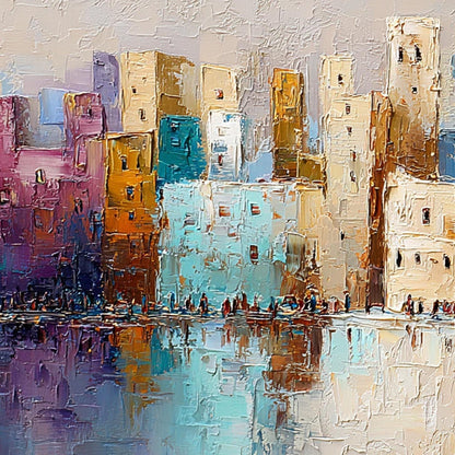 Vibrant Cityscape – Colorful Cityscape City Architecture Wall Art | Abstract Textured Oil Painting, view 5