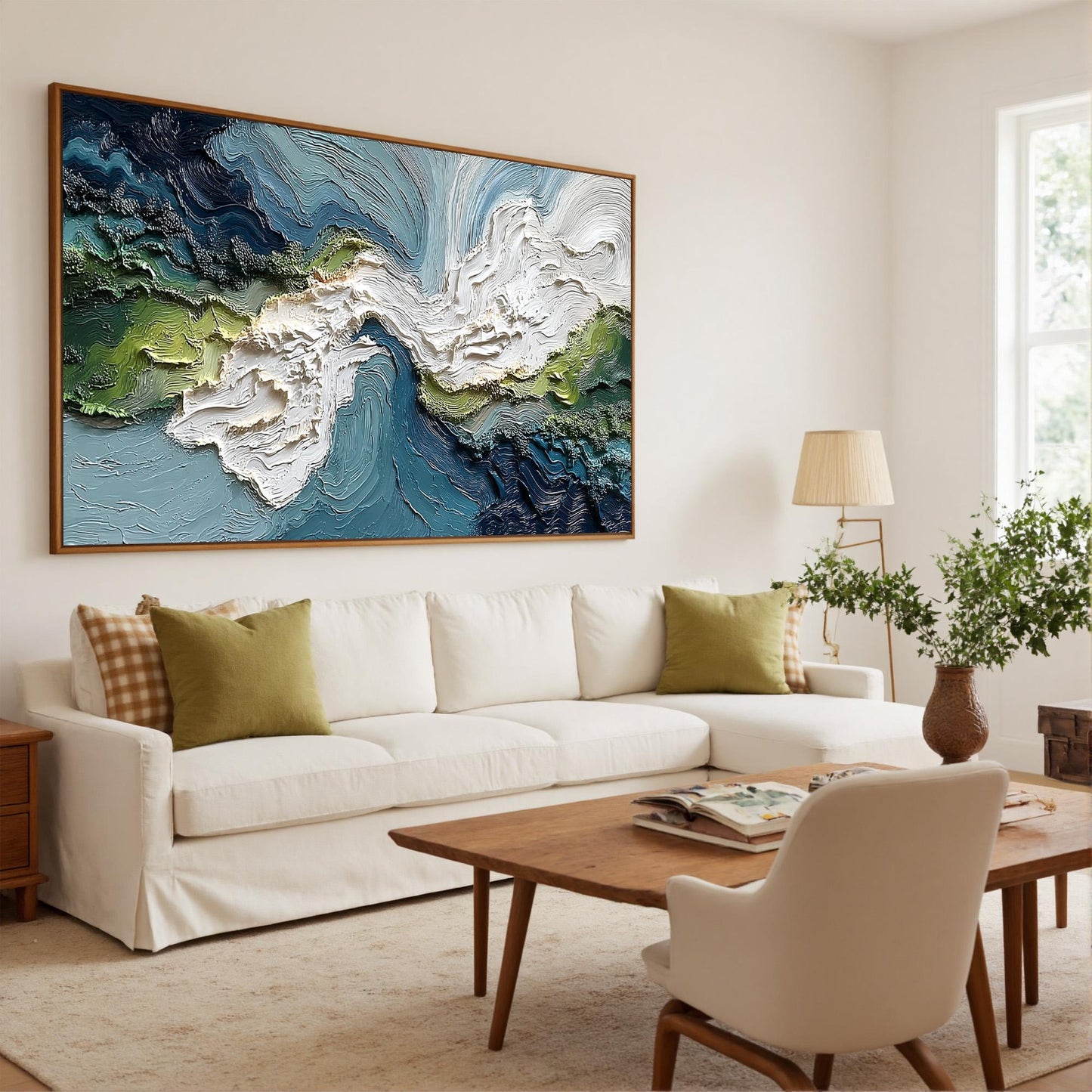 Textured Impasto Seascape Canvas, Blue Green Coastal Wall Art – Blue and Green Seascape Wall Art | Impasto Painting, view 3