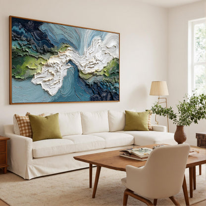 Textured Impasto Seascape Canvas, Blue Green Coastal Wall Art – Blue and Green Seascape Wall Art | Impasto Painting, view 3