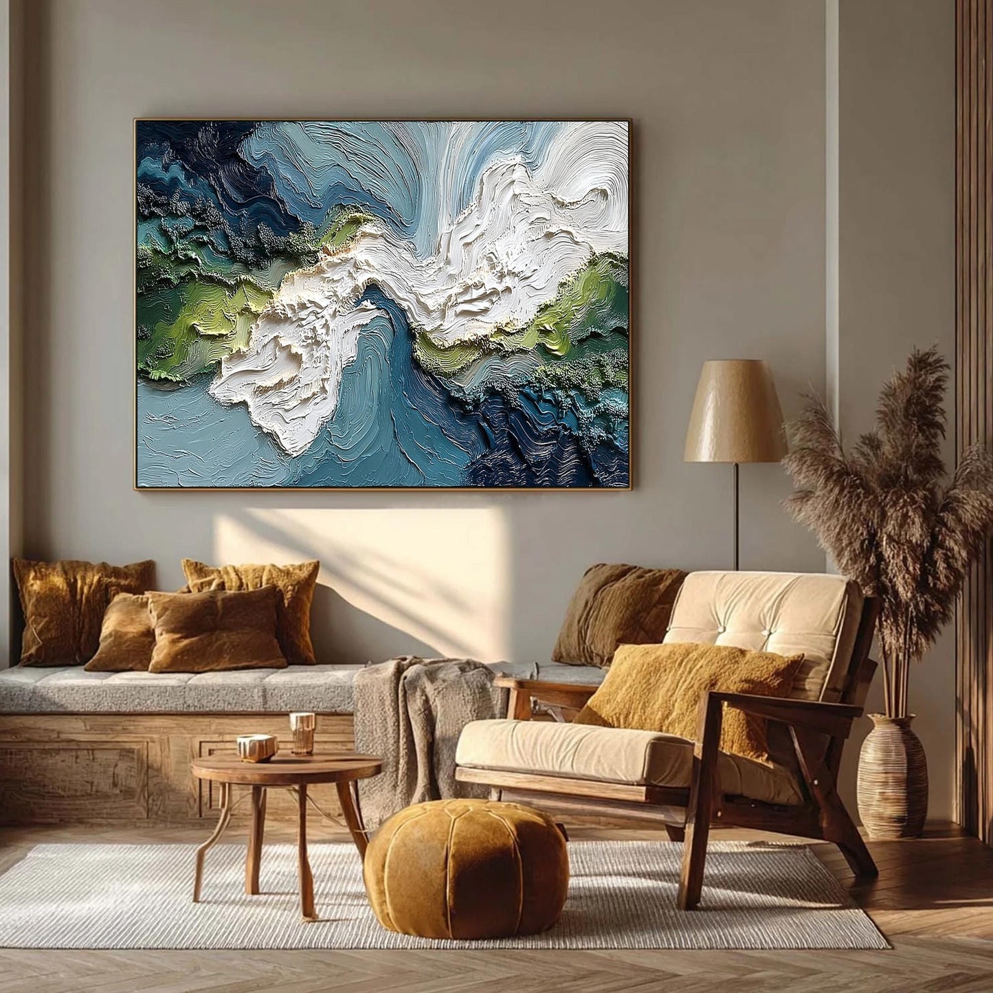 Textured Impasto Seascape Canvas, Blue Green Coastal Wall Art – Blue and Green Seascape Wall Art | Impasto Painting, view 4