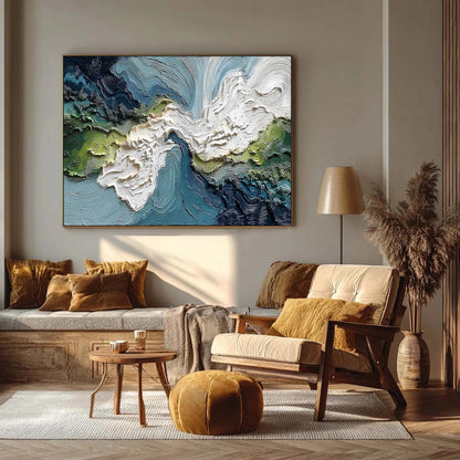 Textured Impasto Seascape Canvas, Blue Green Coastal Wall Art – Blue and Green Seascape Wall Art | Impasto Painting, view 4