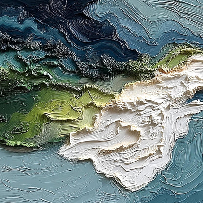 Blue and Green Impasto Seascape Wall Art – Textured Coastal Painting