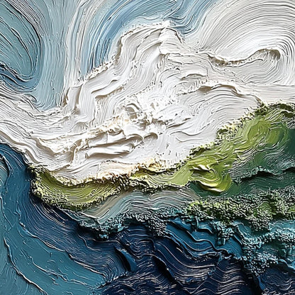 Textured Impasto Seascape Canvas, Blue Green Coastal Wall Art – Blue and Green Seascape Wall Art | Impasto Painting, view 5