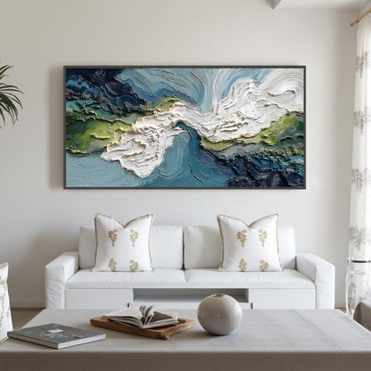 Textured Impasto Seascape Canvas, Blue Green Coastal Wall Art – Blue and Green Seascape Wall Art | Impasto Painting, view 1