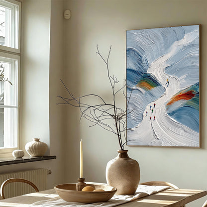 Textured Ski Slope Impasto Painting, Snowy Abstract Skiers Canvas Art – Colorful Abstract Wall Art | Impasto Painting, view 3