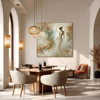 Gold Textured Female Figure Portrait Wall Art – Mixed Media Goddess Painting