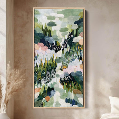 Green and Pink Impasto Floral Wall Art – Textured Garden Painting