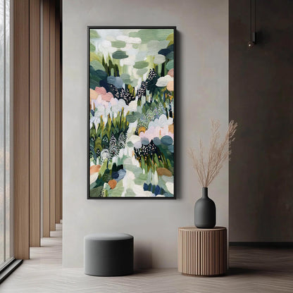 Textured Garden Painting, Green Pink Floral Impasto Canvas, Botanical Wall Art – Green and Pink Floral Wall Art | Impasto Pai