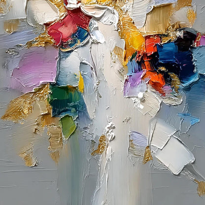 Abstract Textured Impasto Painting with Gold Accents, Colorful Floral Burst Canvas, Modern Wall Art – Colorful Floral Wall Ar