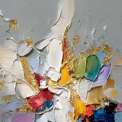 Colorful Abstract Impasto Floral Wall Art – Textured Painting with Gold Accents