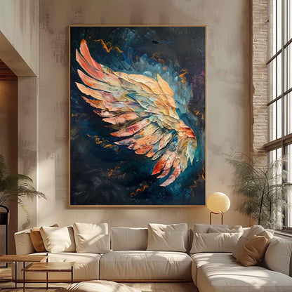 Textured Impasto Feather Wing Painting, Multicolor Angel Wall Art – Colorful Bird Animal Wall Art | Impasto Painting, view 4