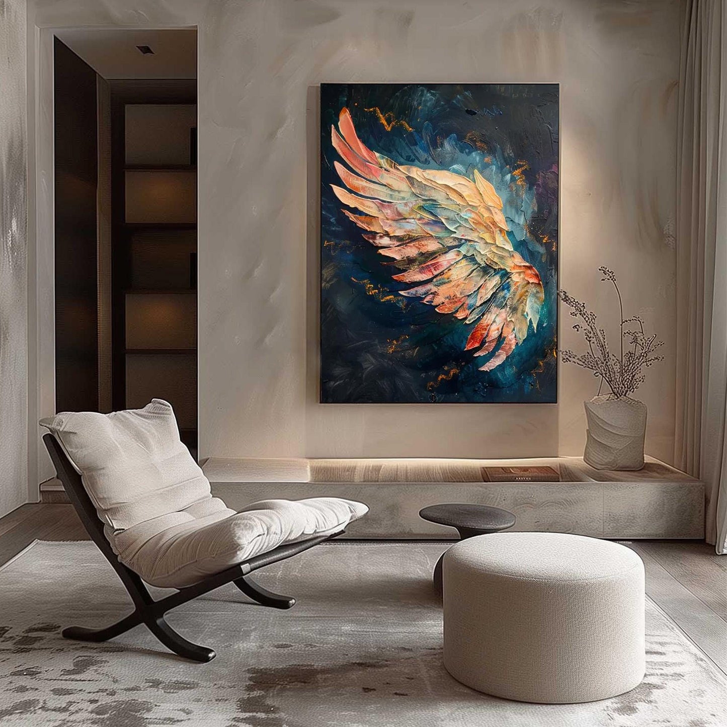 Textured Impasto Feather Wing Painting, Multicolor Angel Wall Art – Colorful Bird Animal Wall Art | Impasto Painting, view 1