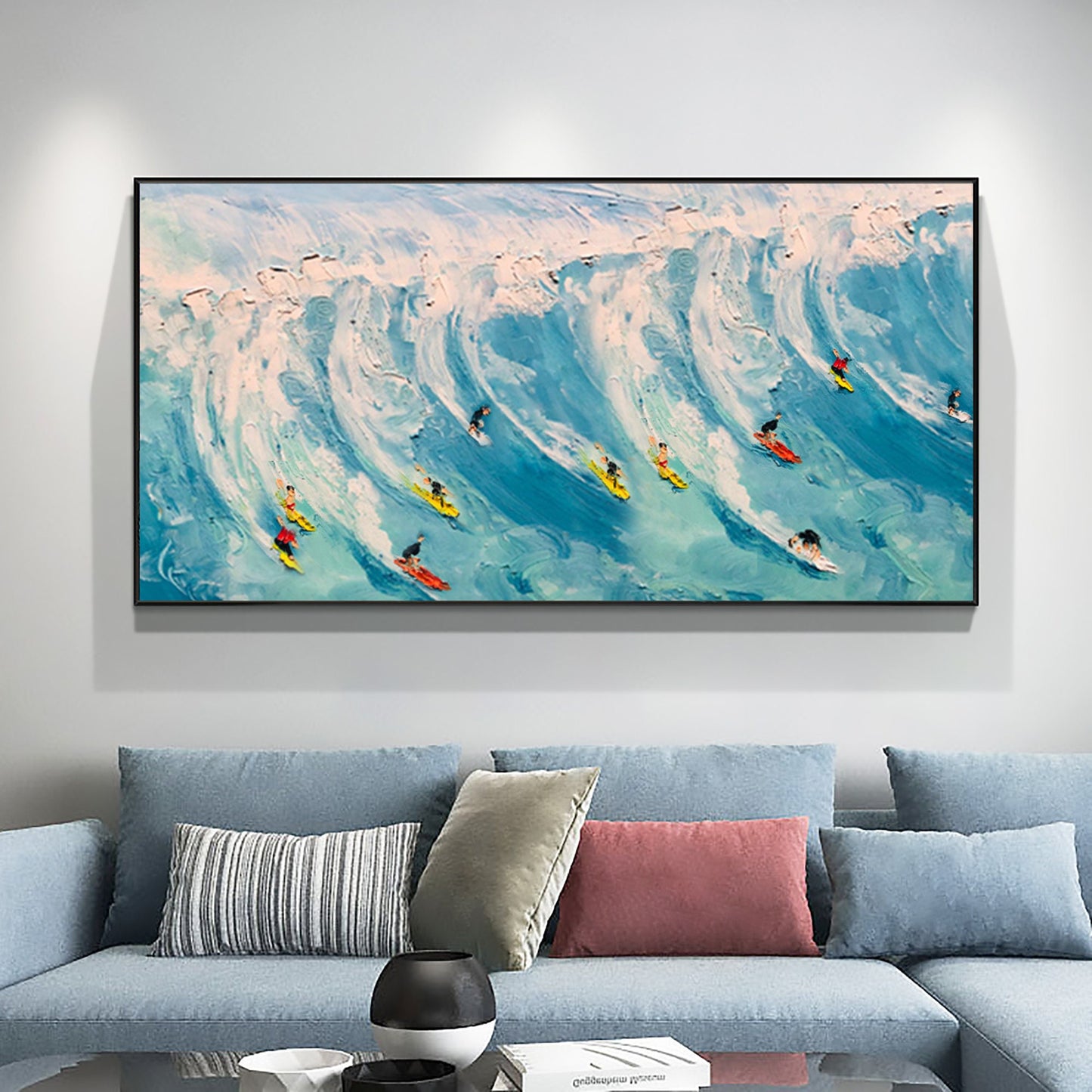 Original Surf Painting Textured Canvas Wall Art – Blue Ocean Wave Seascape Wall Art | Abstract Textured Oil Painting, view 1