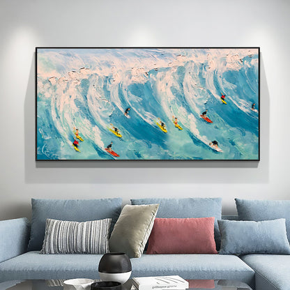 Original Surf Painting Textured Canvas Wall Art – Blue Ocean Wave Seascape Wall Art | Abstract Textured Oil Painting, view 1