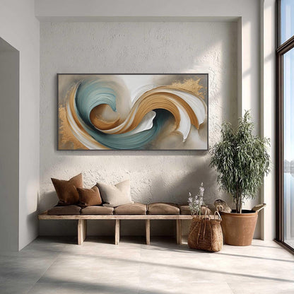 Teal and Gold Fluid Abstract Wall Art – Handmade