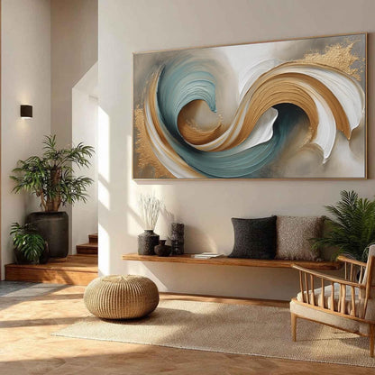 Handmade – Teal and Gold Fluid Abstract Wall Art | Painting, view 2