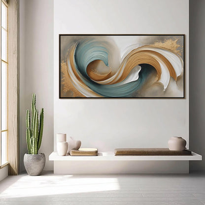 Handmade – Teal and Gold Fluid Abstract Wall Art | Painting, view 4