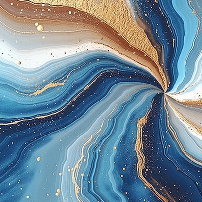Ocean Blue Geode Abstract Painting, Fluid Swirl Canvas, Metallic Gold Speckles – Blue and Teal Ocean Wall Art | Abstract Pain