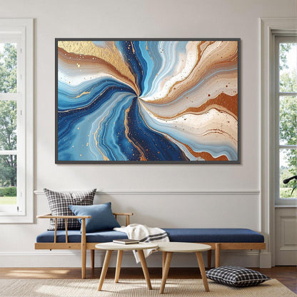 Ocean Blue Geode Abstract Painting, Fluid Swirl Canvas, Metallic Gold Speckles – Blue and Teal Ocean Wall Art | Abstract Pain