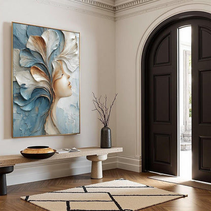 Serene Profile with Flowing Petal Headdress – Floral Wall Art | Abstract Impasto Painting, view 2
