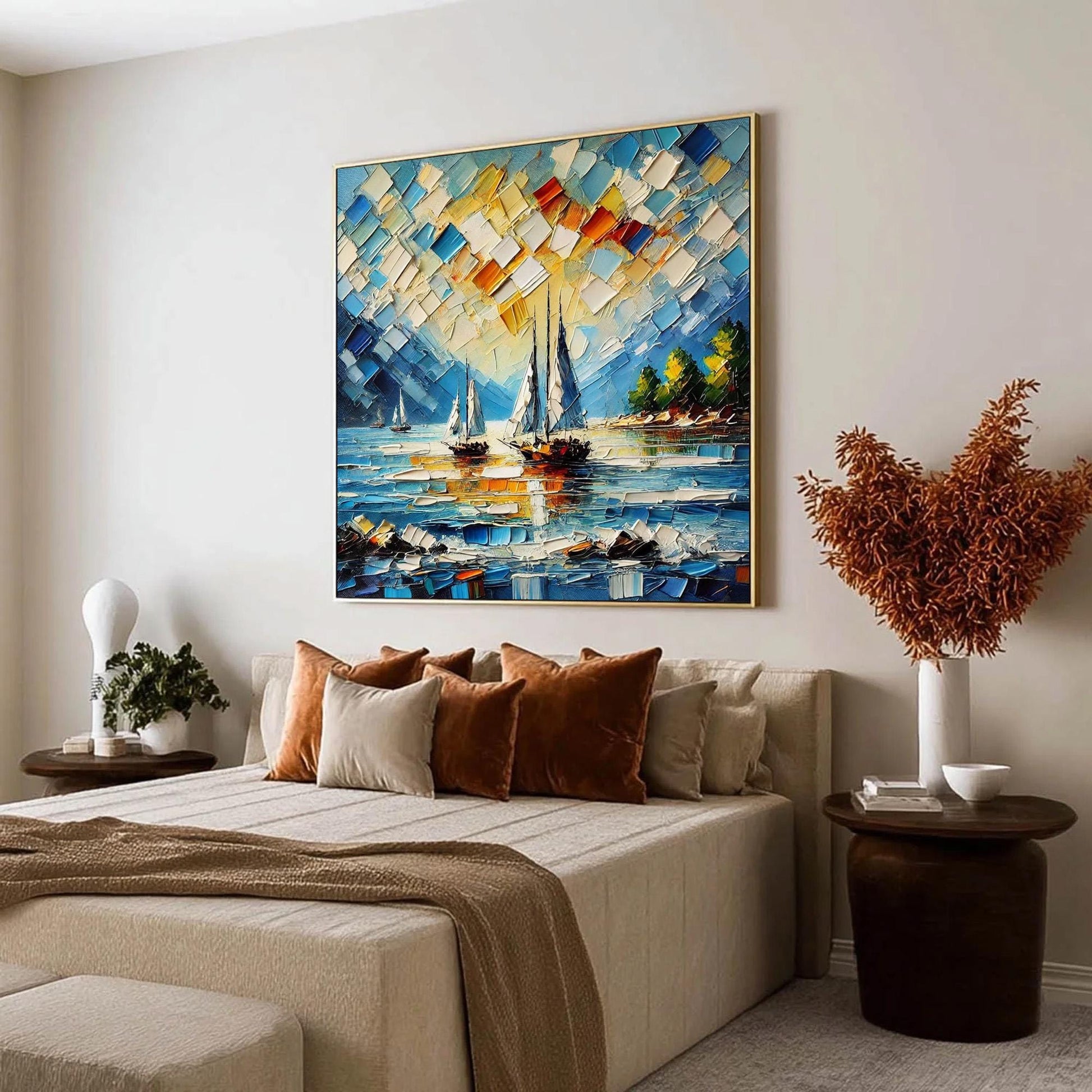 Impasto Sailboat Seascape Painting, Textured Ocean Wall Art, Coastal Canvas – Colorful Sailboat Seascape Wall Art | Impasto P
