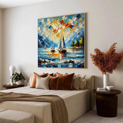 Impasto Sailboat Seascape Painting, Textured Ocean Wall Art, Coastal Canvas – Colorful Sailboat Seascape Wall Art | Impasto P