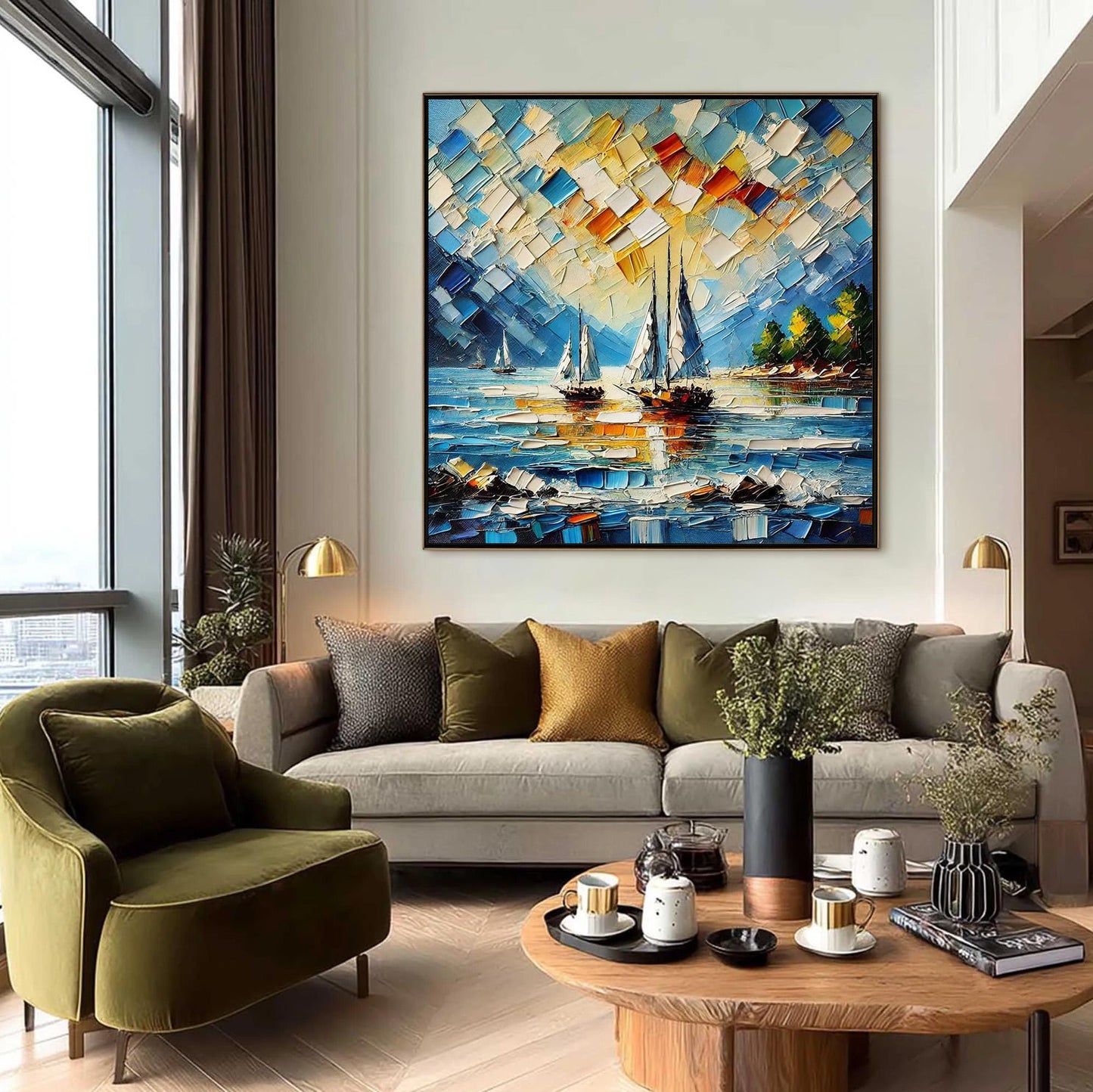 Impasto Sailboat Seascape Painting, Textured Ocean Wall Art, Coastal Canvas – Colorful Sailboat Seascape Wall Art | Impasto P