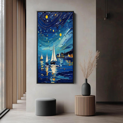 Impasto Night Sailboat Painting, Textured Nautical Canvas, Coastal Wall Art – Gold Sailboat 3D Texture Wall Art | Impasto Pai