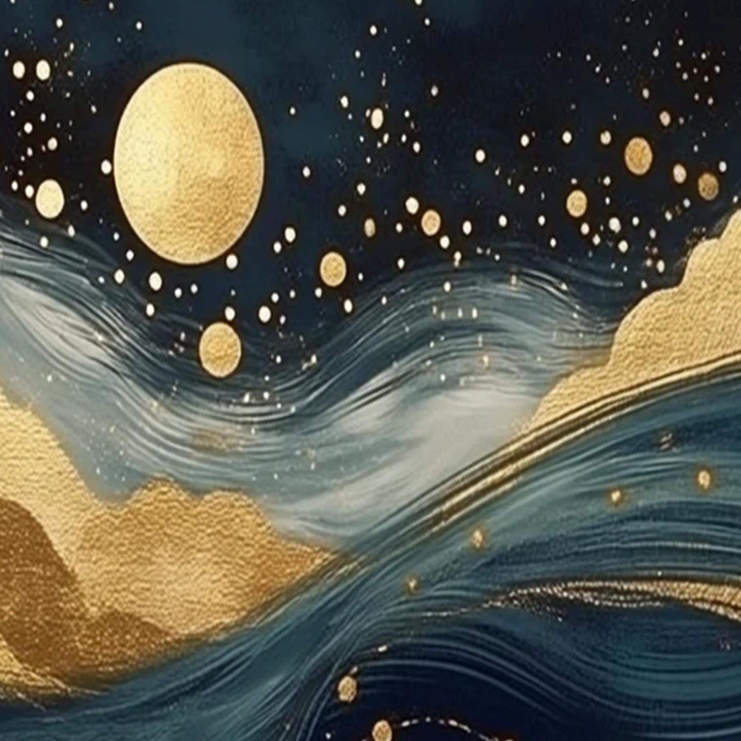 Navy and Teal Coastal Moon Abstract Wall Art – Navy Gold Foil