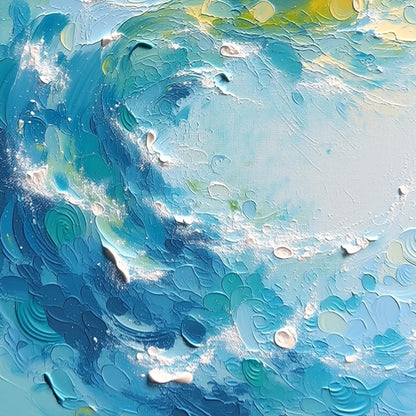 Textured Ocean Wave Painting, Impasto Surf Seascape Art, Coastal Home Decor – Yellow Ocean Wave Seascape Wall Art | Impasto P
