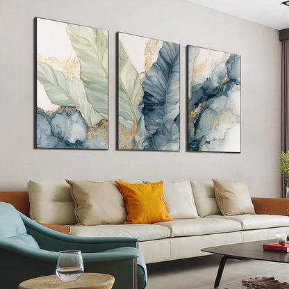 Triptych Botanical Wall Art – Blue and Green Floral Wall Art | Abstract Painting, view 3