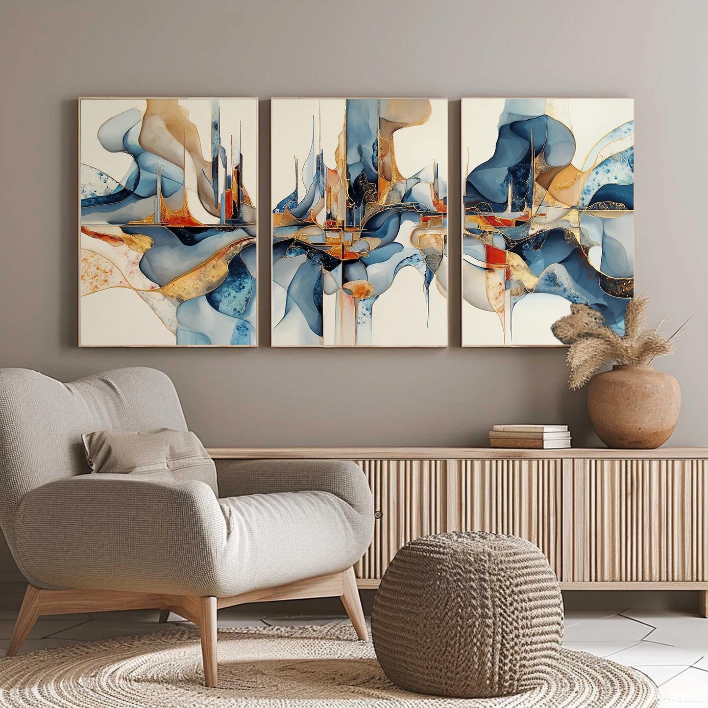 Blue and Gold Abstract Wall Art