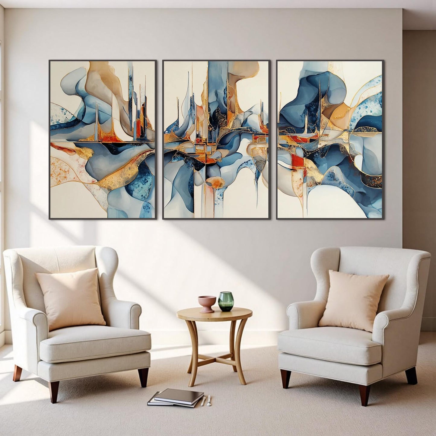 Blue and Gold Abstract Wall Art