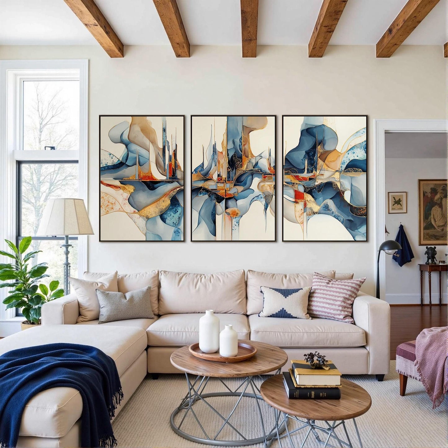 Large Blue Gold – Blue and Gold Abstract Wall Art | Painting, view 1