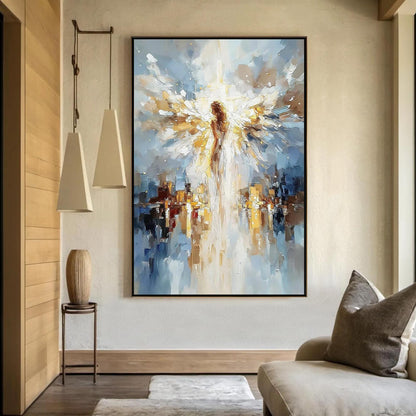Abstract Angel Painting, Gold Blue Textured Impasto Canvas, Spiritual Wall Art – Blue and Gold Abstract Wall Art | Impasto Pa