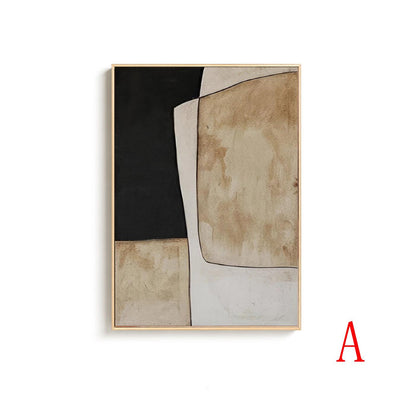 Beige and Black Abstract Oil Painting on Canvas, Original Geometric Canvas Wall Art, Modern Hand-painted Minimalist Art for Living Room