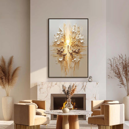 Gold Textured Abstract 3D Texture Wall Art – Textured Oil Painting, Jesus Shepherd with Sheep, Christian Wall Art, Home Decor