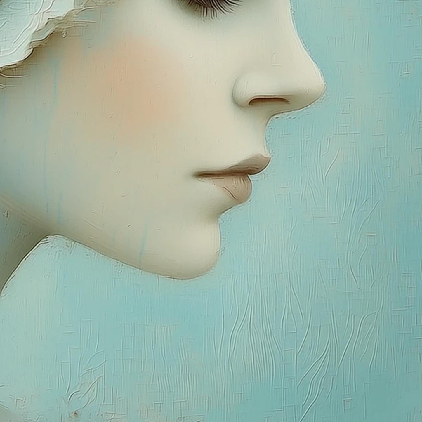 Profile Portrait with Sculptural White Tree, Teal Background, Dreamlike Wall Art – Teal and White Tree Wall Art | Painting, v