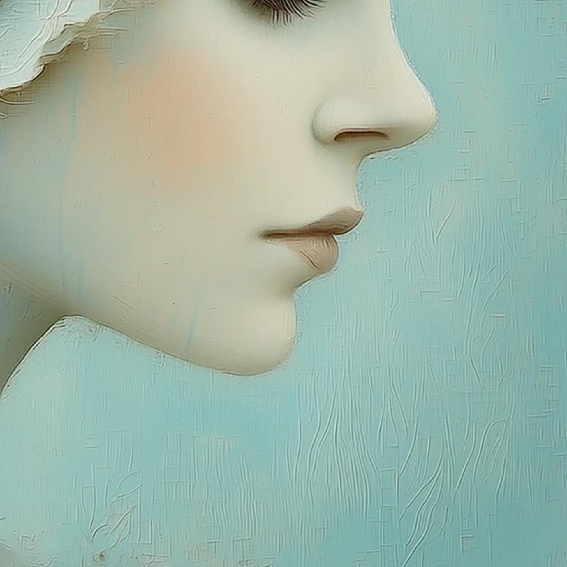 Profile Portrait with Sculptural White Tree, Teal Background, Dreamlike Wall Art – Teal and White Tree Wall Art | Painting, v