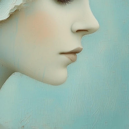 Profile Portrait with Sculptural White Tree, Teal Background, Dreamlike Wall Art – Teal and White Tree Wall Art | Painting, v