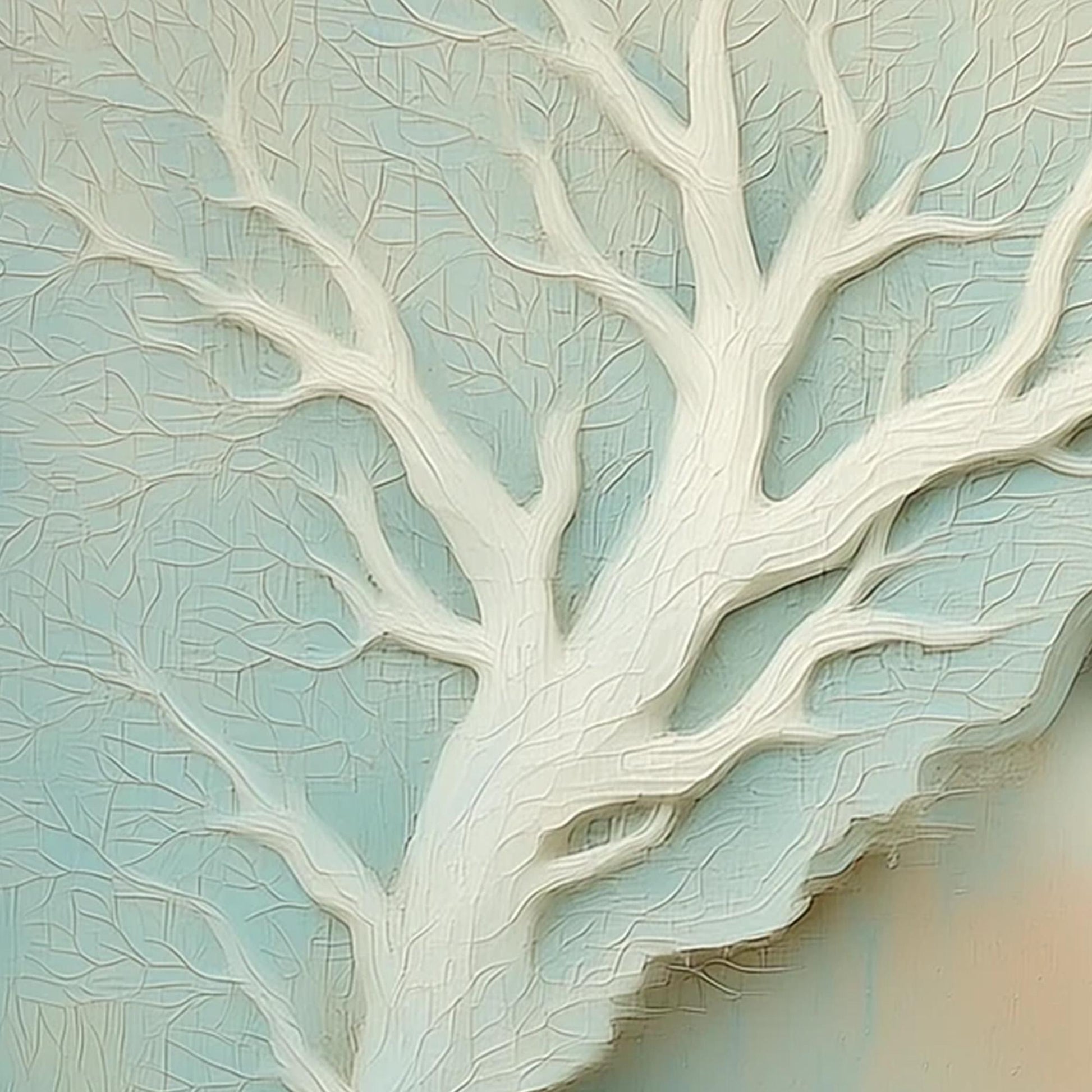 Profile Portrait with Sculptural White Tree, Teal Background, Dreamlike Wall Art – Teal and White Tree Wall Art | Painting, v