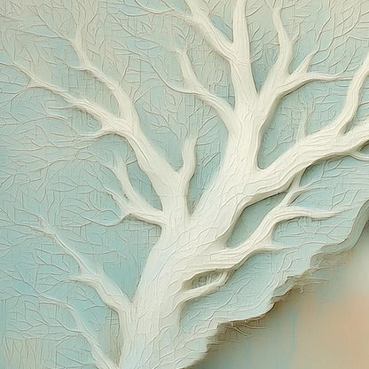 Profile Portrait with Sculptural White Tree, Teal Background, Dreamlike Wall Art – Teal and White Tree Wall Art | Painting, v
