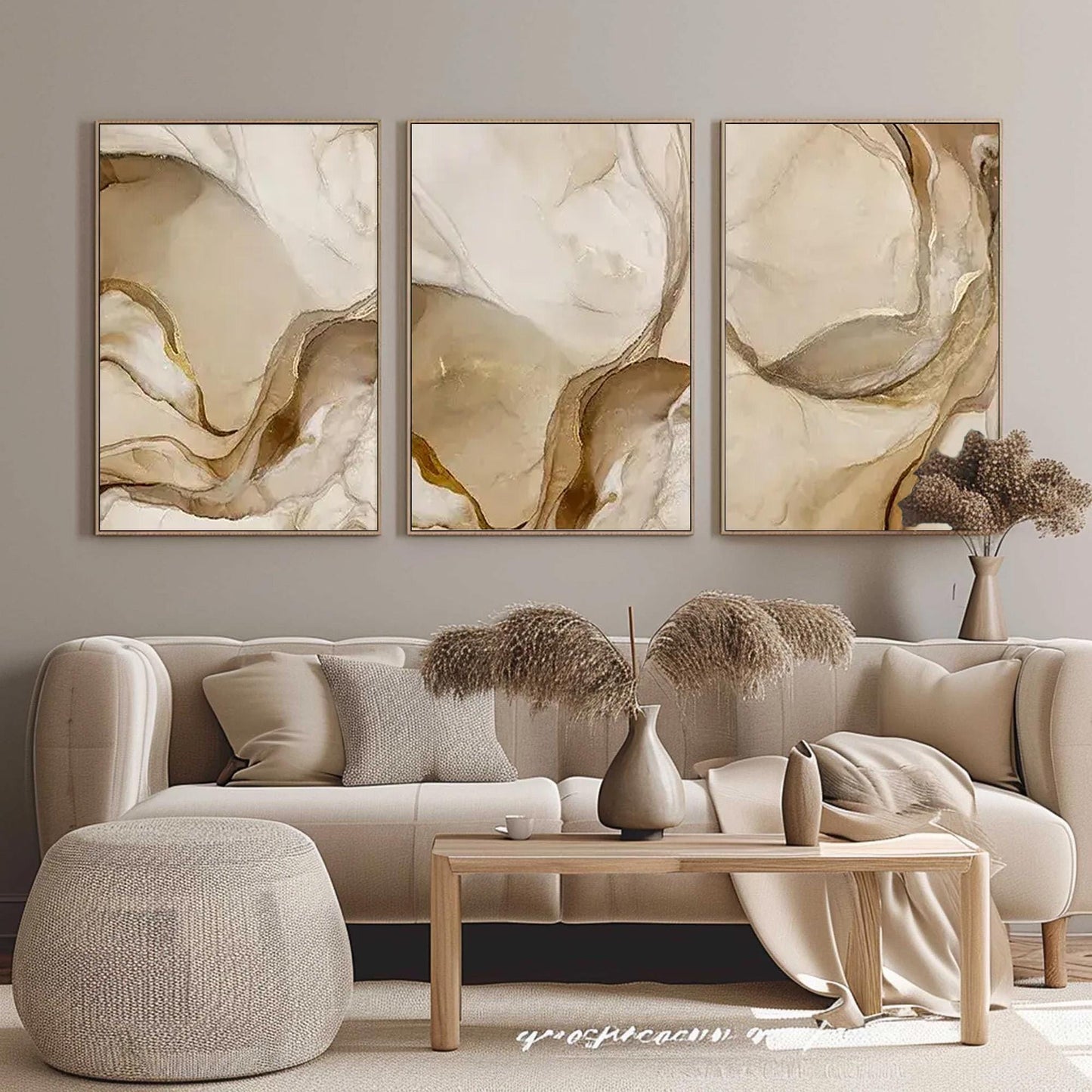 Gold and Cream Neutral Abstract Wall Art