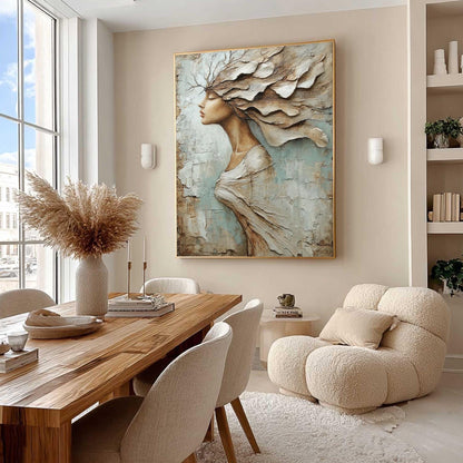 Blue and Taupe Palette Knife Figurative Figure Portrait Wall Art