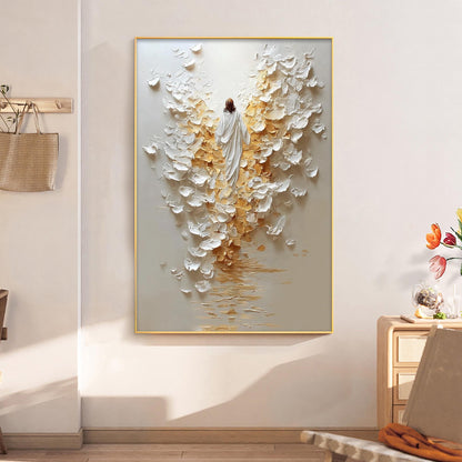 Original Angel Painting – Gold and White Abstract 3D Texture Wall Art | Impasto Hand-Painted Painting, view 1