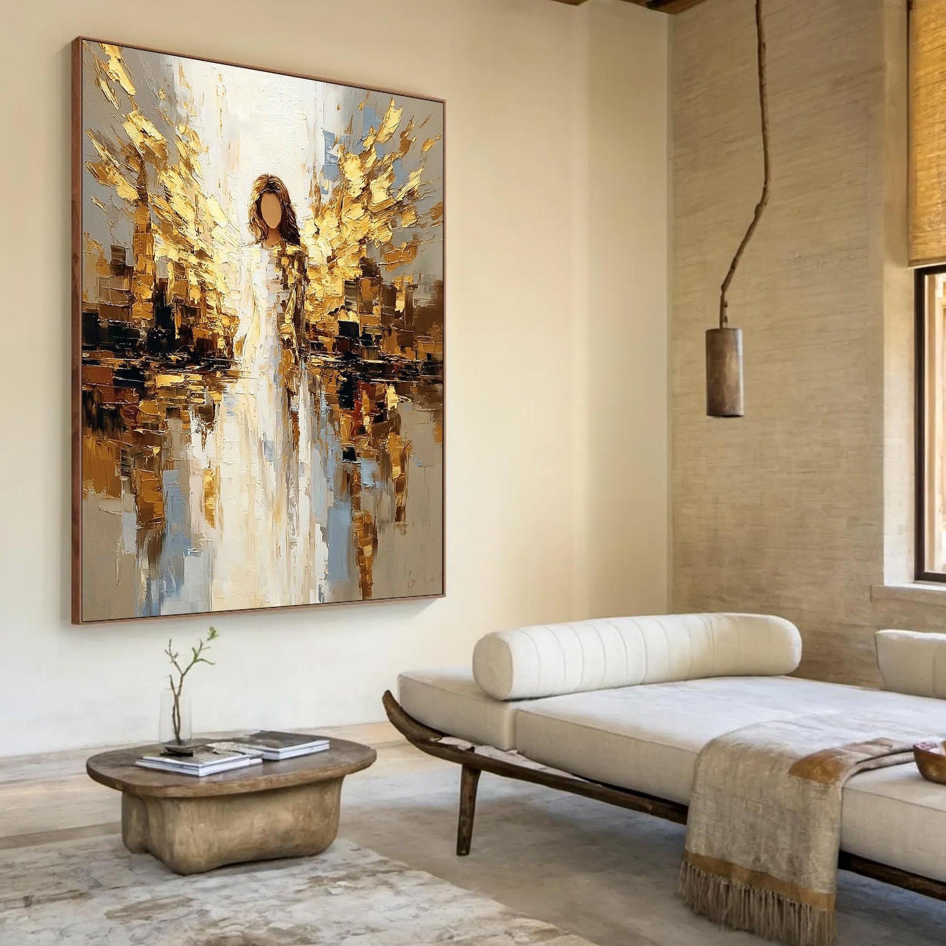Golden Angel – Gold and White Abstract Wall Art | Impasto Painting, view 2