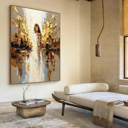 Golden Angel – Gold and White Abstract Wall Art | Impasto Painting, view 2