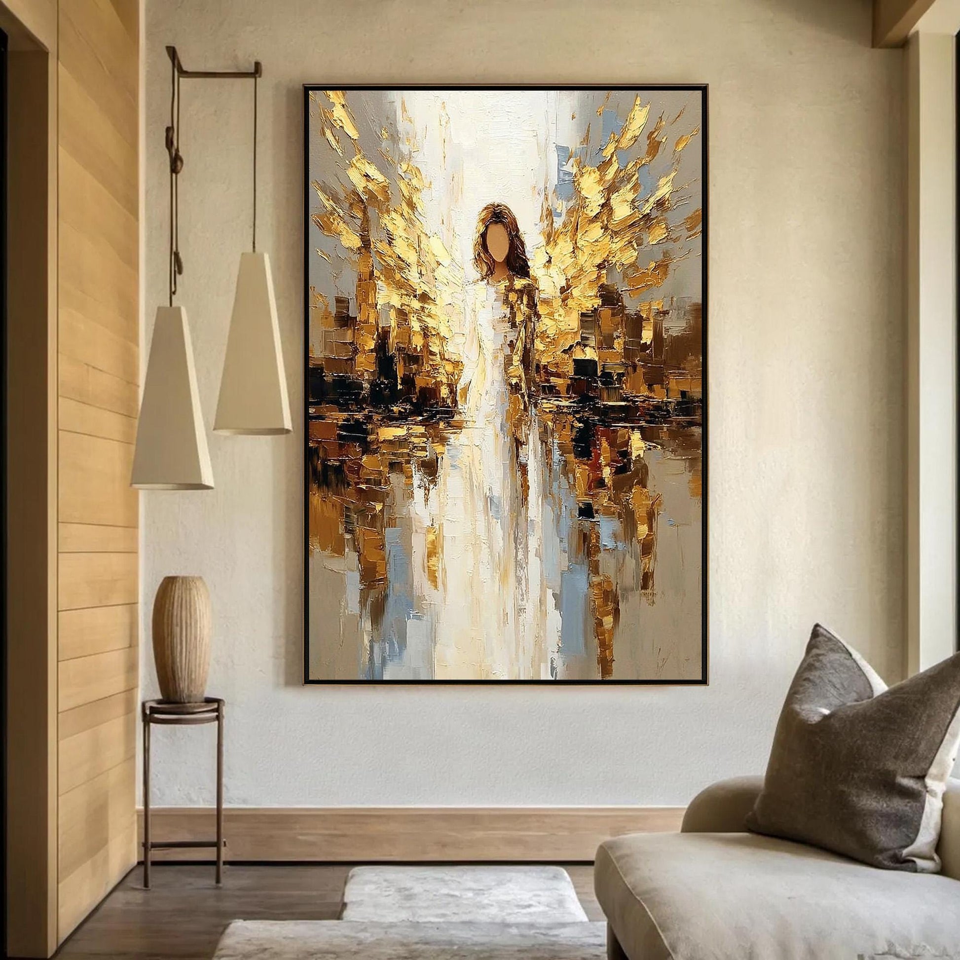 Golden Angel – Gold and White Abstract Wall Art | Impasto Painting, view 4